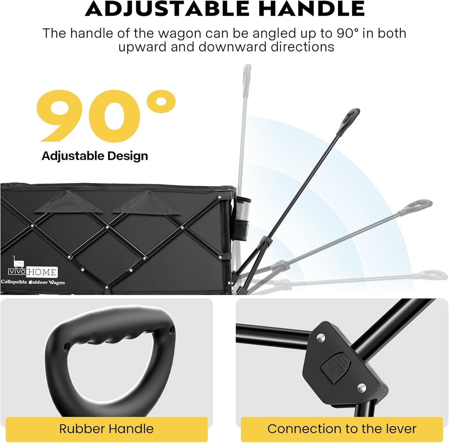 VIVOHOME 200L Collapsible Wagon 300lbs Heavy Duty Folding Utility Garden Cart Foldable Beach Wagons Large Capacity for Camping Picnic - Black