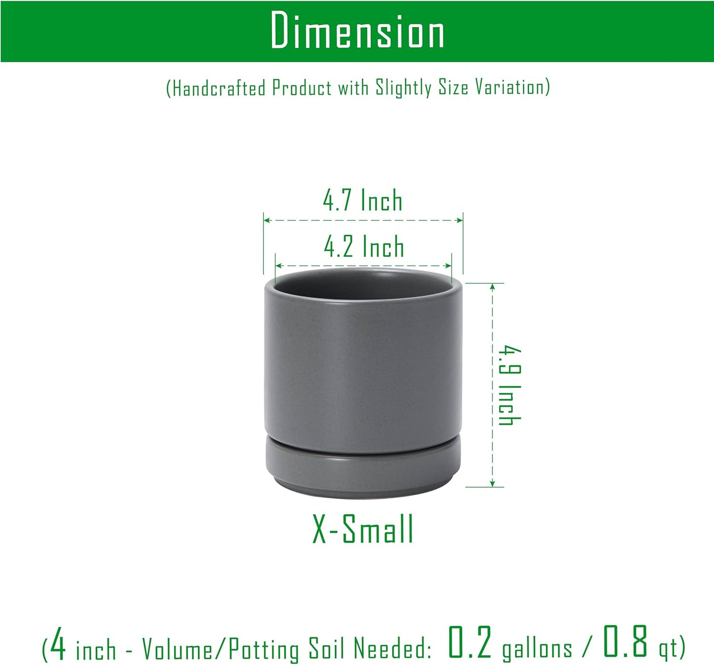 D'vine Dev Set of 2 Plants Pots, 4.7 Inch Ceramic Planter Pot for Plants with Drainage Hole and Saucer, Speckled Grey, 94-V-B-3