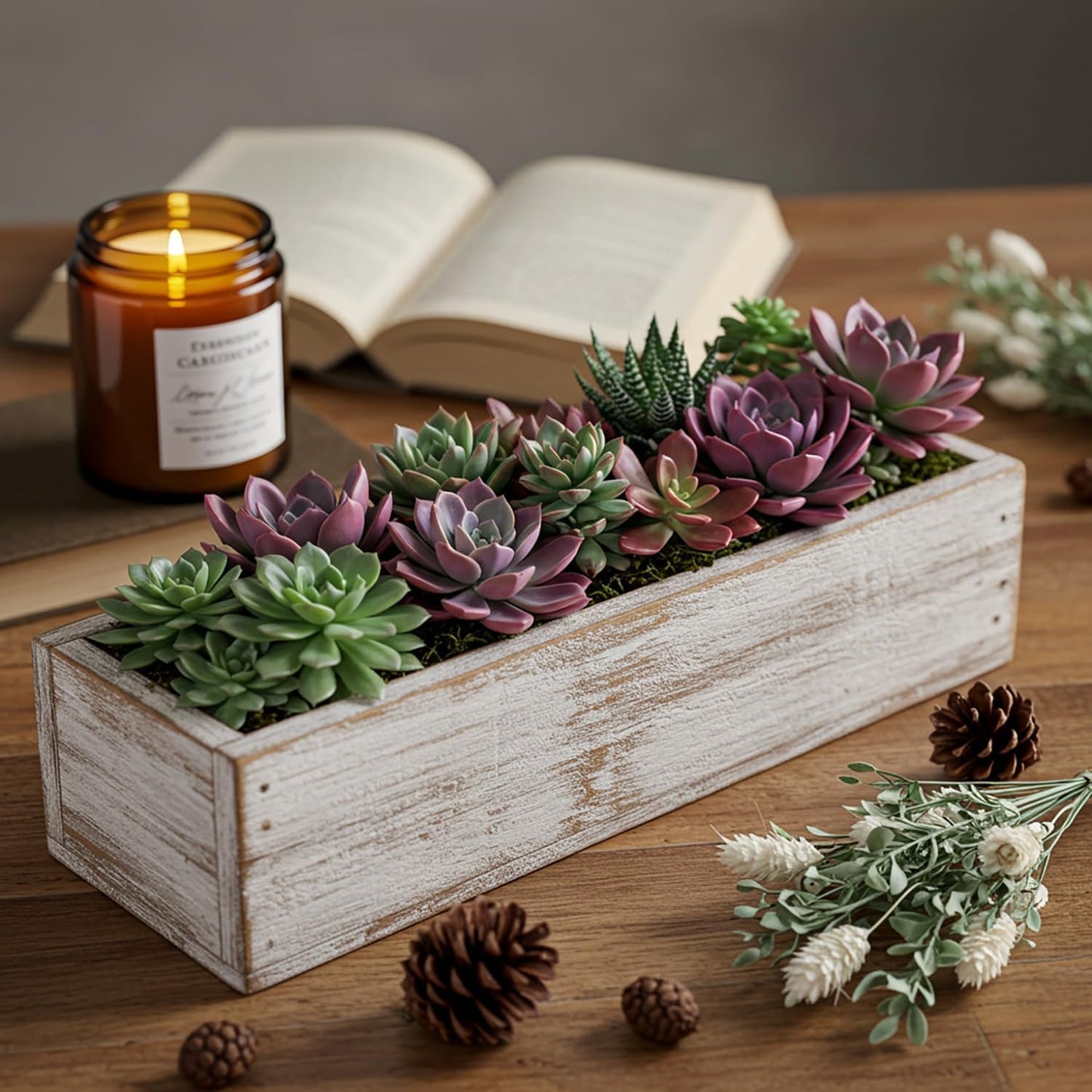 Dandat 2 Set Wood Boxes for Centerpieces 12x4 Inch Rectangle Wooden Planter Box Rustic Wooden Planters with Removable Plastic Liner Floral Foam Blocks for Home Wedding Garden Decor