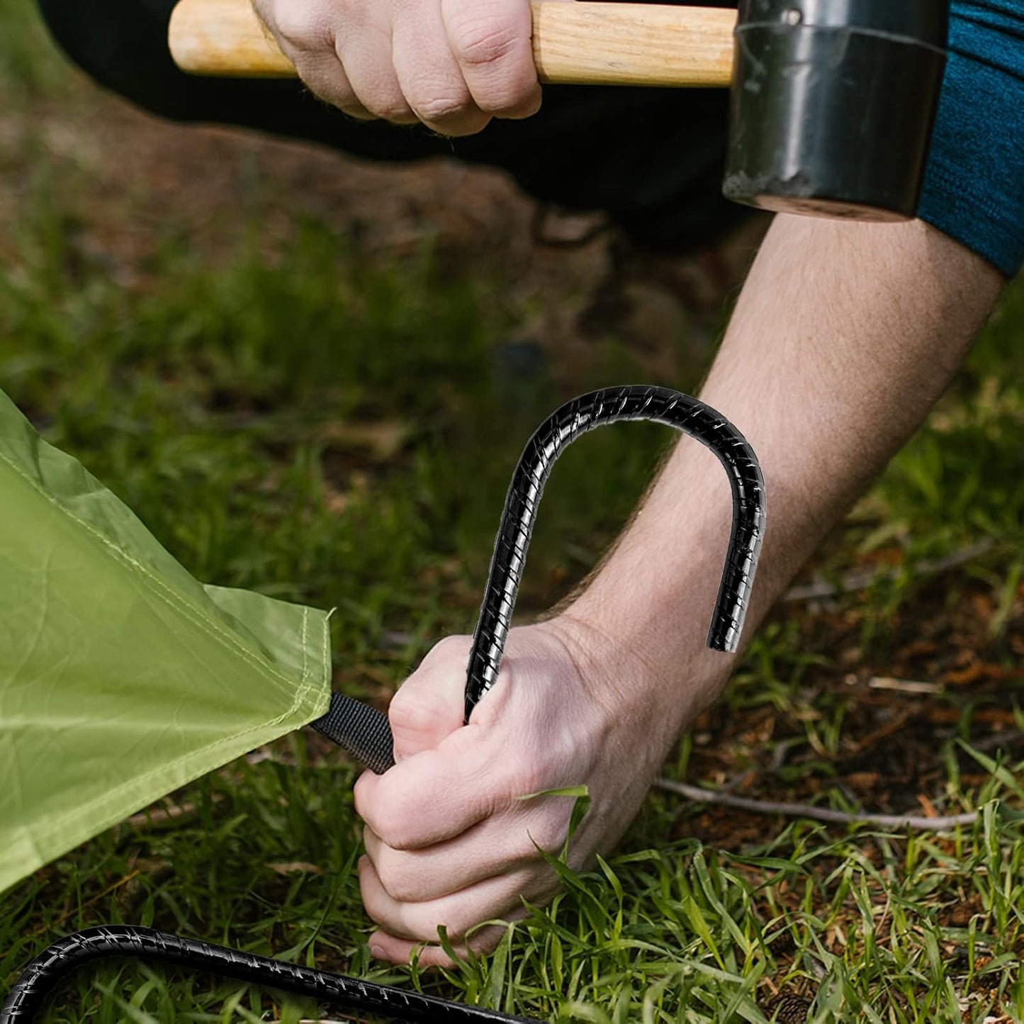 Pack 12 Heavy Duty J Hook Rebar Anchors, Tent Stakes, Steel Ground Anchors, Heavy Duty Garden Stakes for Chain Link Fence (Black)