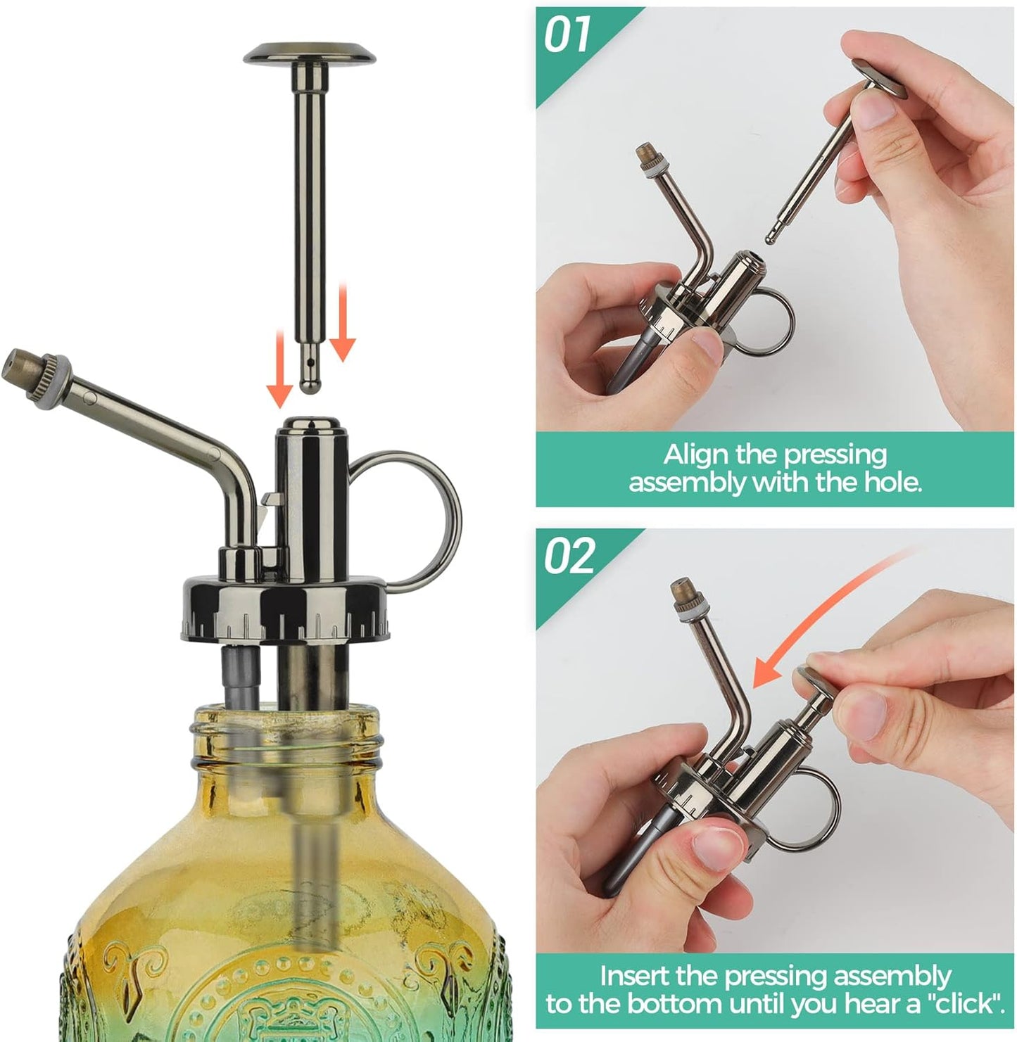 T4U Glass Plant Mister 200ML, Vintage Spray Bottle with Top Pump Fine Mist Garden Flower Sprayer Small Decorative Spritzer Watering Can Gift for Indoor Outdoor Succulent House Plant (Gradient Color)