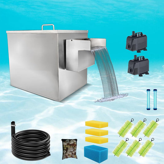 Carefree Fish Koi Pond Filter Box Stainless Steel Garden Water Waterfall Filtration Outdoor Horse Equipment Pool Filter System with Water Pump(Patent No.:US D1067273S)