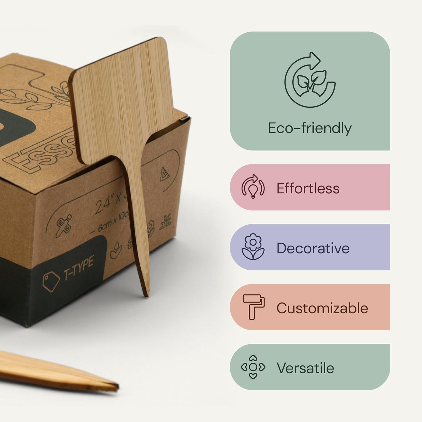 Bamboo Plant Labels, Eco-Friendly Garden Tags | Short T-Type Wooden Garden Markers | 100% Natural, Biodegradable | for Labeling Herbs, Seedlings, Vegetables, Cheeses, Appetizers, Desserts | 50 pcs