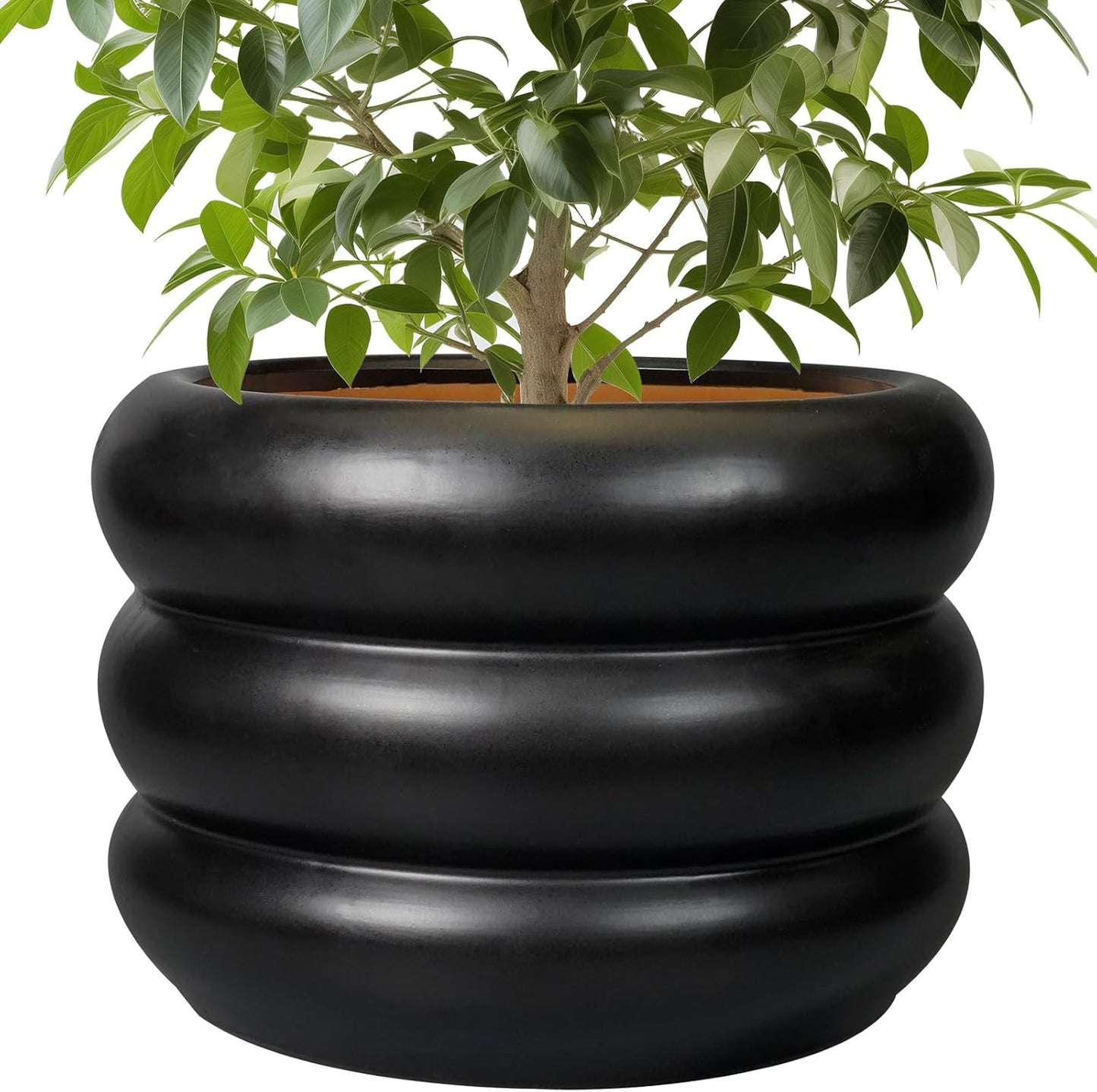 SQOWL 10 Inch Pot for Plants - Ceramic Planter for Indoor Plants Large Plant Pot with Drainage Hole Outdoor Flower Pot Decorative Round Planter for Porch House Decor Black