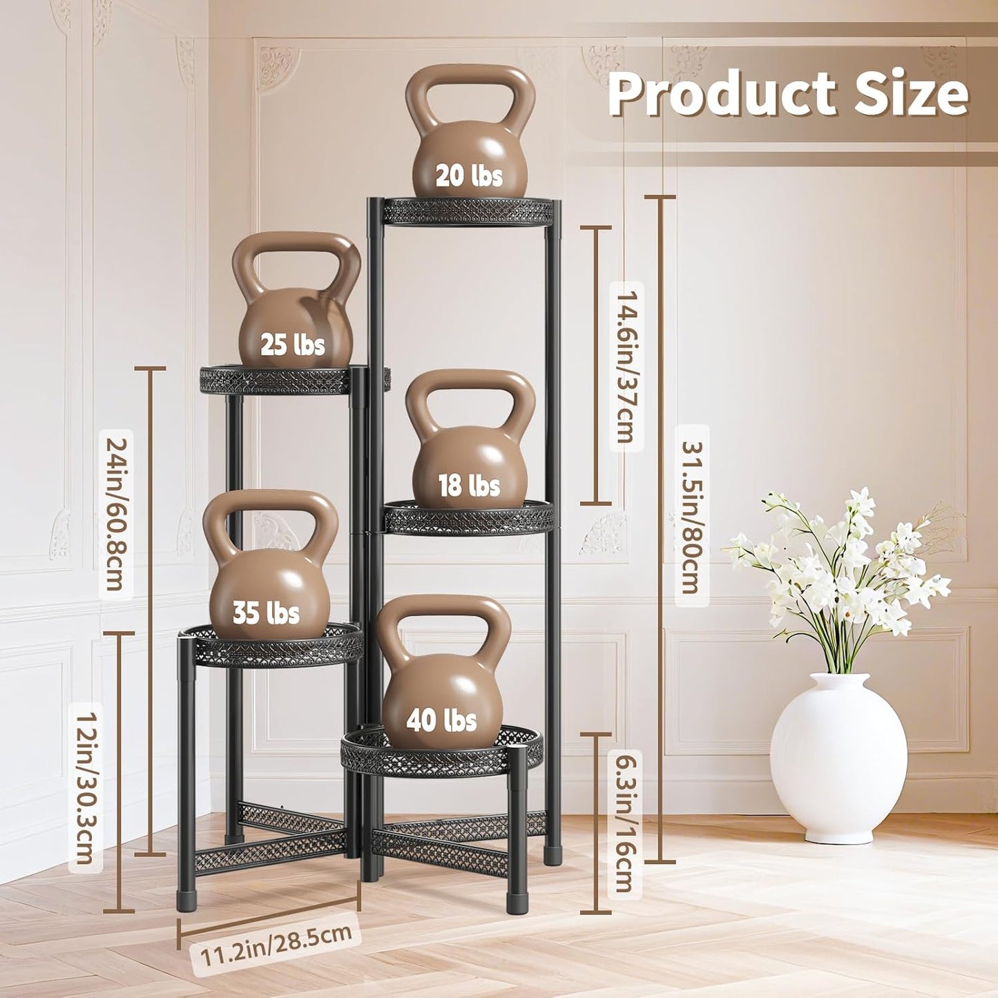 LASZOLA 5 Tiered Folding Tall Plant Stand Indoor Outdoor for Large Planter, Heavy Duty Metal Adjustable Multiple Flower Rack for Corner, Wrought Iron High Spiral Holder for Modern House Patio, Black