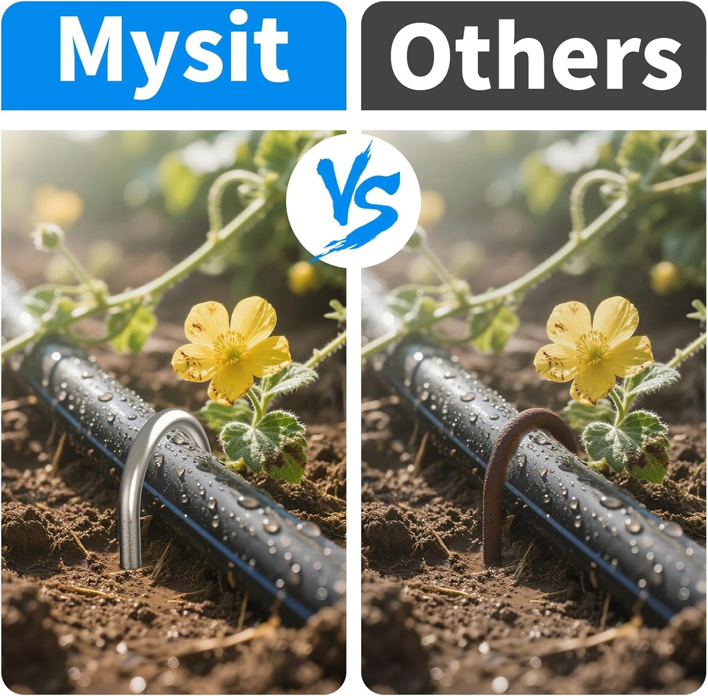 MySit 24 Pack 6 Inch Garden Stakes Heavy Duty 11 Gauge Galvanized Yard Staples U Pegs Fences Drip Irrigation Securing Stakes Loop Stake for Anchoring Lawn Drippers Soaker Hose