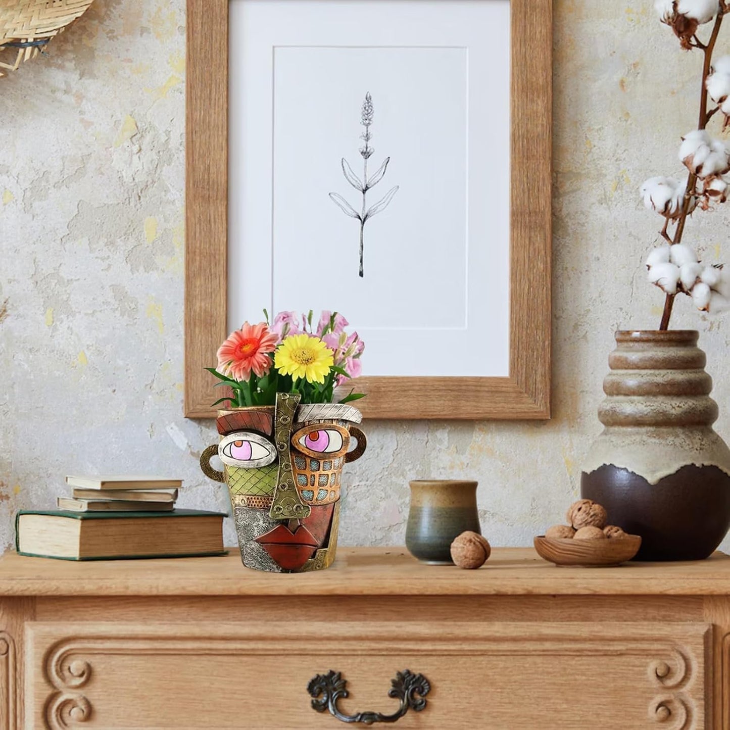 New Picassos Abstract Beauty Face Flower Pot, Colorful Abstract Head Plant Pots, Interesting Decorative Flower Resin Flower Pot, Unique Flower Pots for Home Art Decoration (7.28in-A)