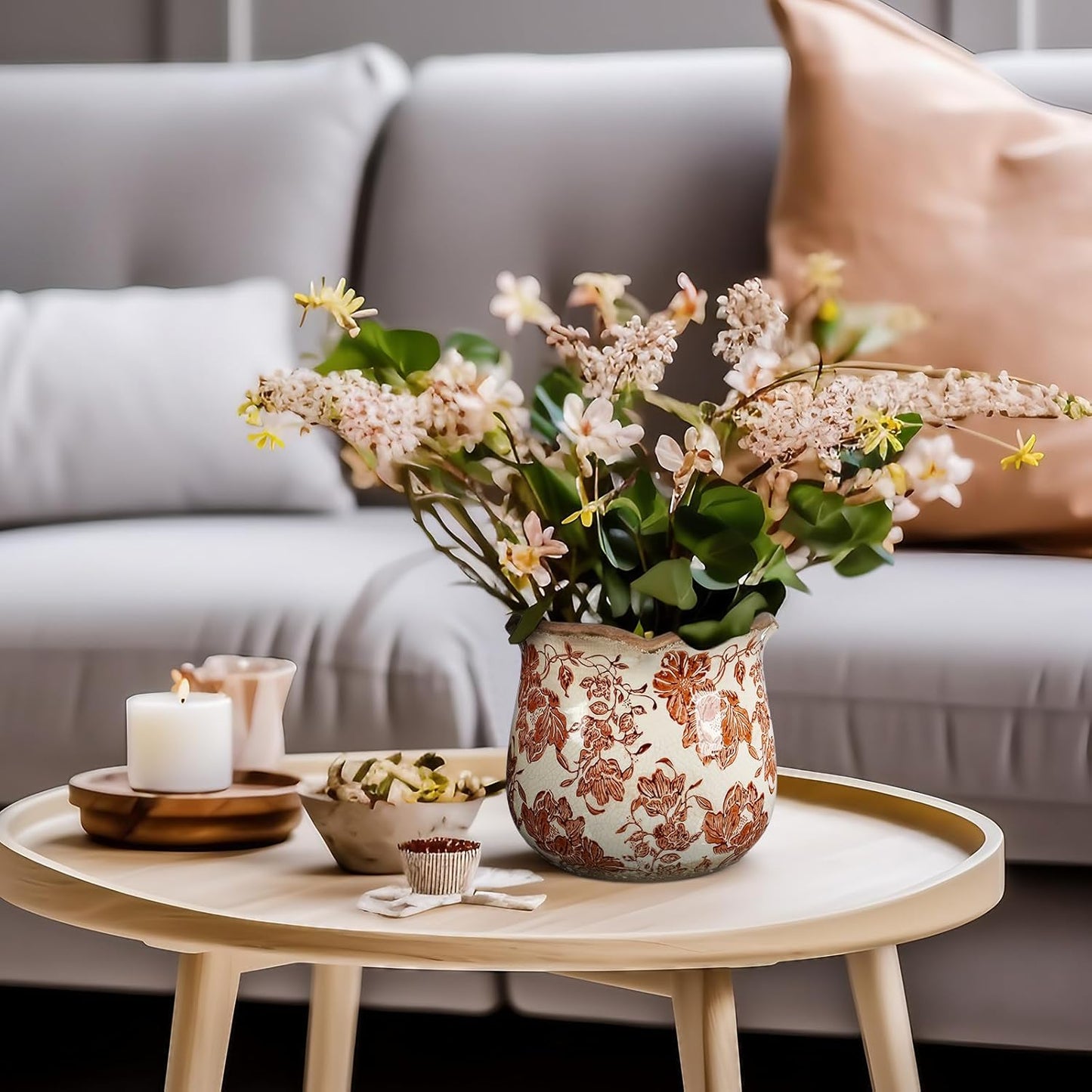 Newtay 6 Inch Ceramic Plants Pots Vintage Ceramic Flower Planters Crackle Glaze Finish Flower Pots Decorative Floral Vintage Planters for Living Room Garden Home Decor Gifts(Fresh)