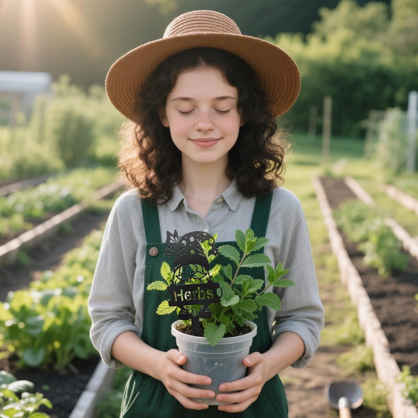 CUTHOLLOW Metal Plant Marker Stake Herbs and Gnome for Outdoor Indoor, Waterproof 11.8 inch Cute Garden Plant Labels Sign Tag for Herb, Farmhouse Greenhouse Decor - Funny Gardening Gifts