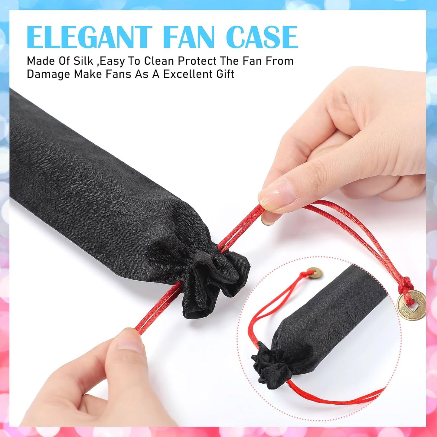 Maitys 2 Packs Large Clap Fans for Line Dancing Large Chinese Folding Hand Fans for Men and Women, Festival, Tai Ji, Kungfu, Martial Art, Gifts (Rose Red and Sky Blue)