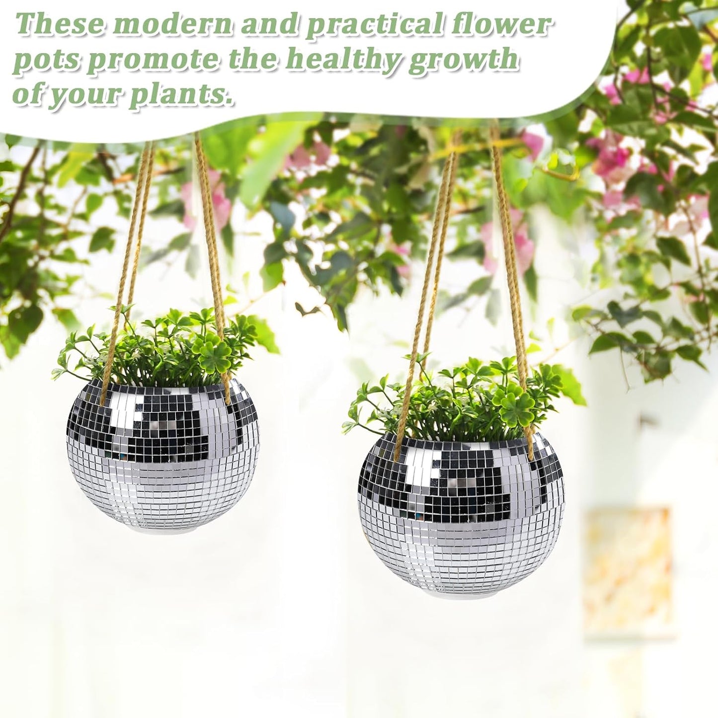Hanging Planter Mosaic Garden Pot Small Flower Pot for Indoor Plant Disco Ball Hanging Planter with Drainage Sliver Check