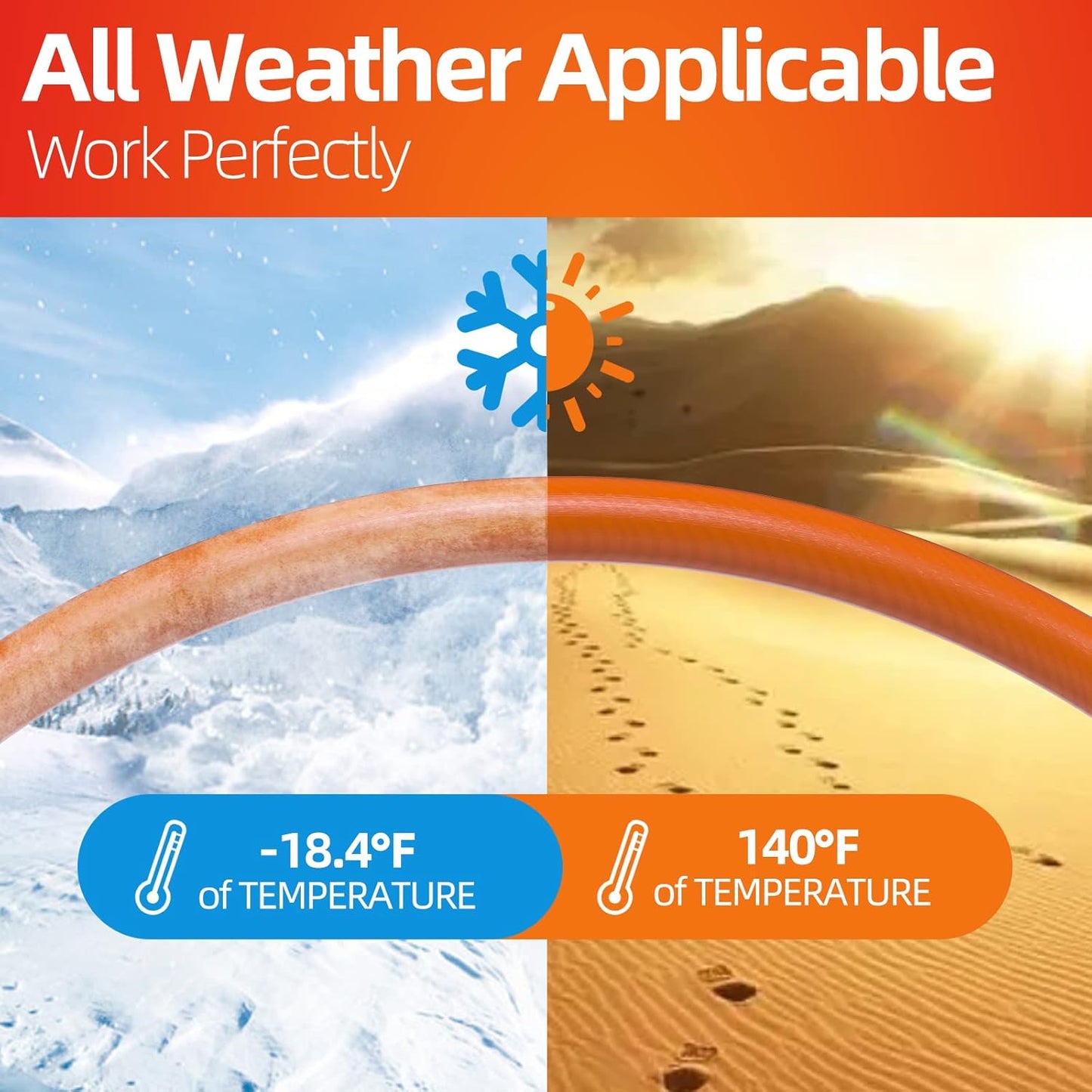 Garden Water Hose 100 ft x 5/8 in Heavy Duty, Flexible and Lightweight, Burst 600 psi, Kink-less Hybrid Rubber Pipe for Backyard, 3/4'' Brass Fittings, Orange