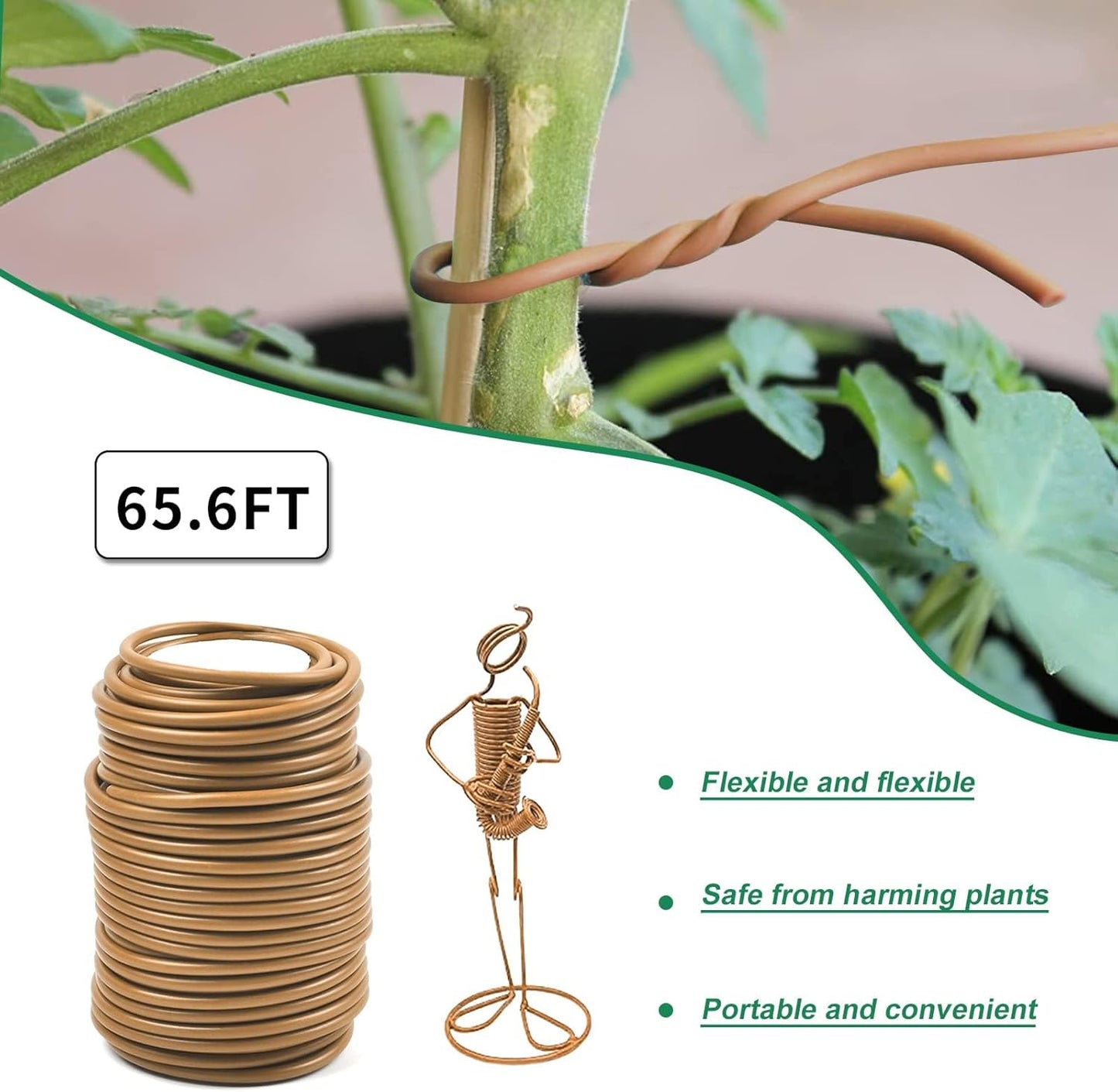 Decoroca Soft Plant Ties for Support - 65.6' Reusable Waterproof Plant Wire, Garden Twist, Office Organization and Decoration Binding（3pcs/Brown）