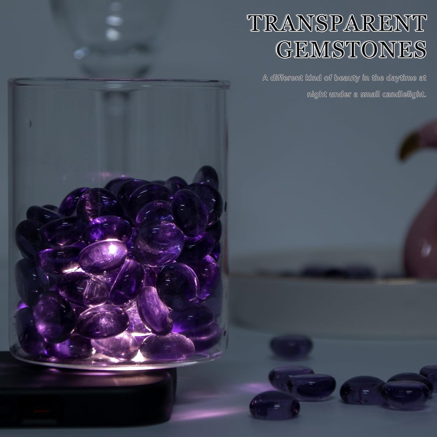 Meschett 50PCS Mini Glass Gems,Purple Mancala Stones Flat Bottom Marble Beads for Home Decorative Art Craft Vase Filler(0.5"~0.7")