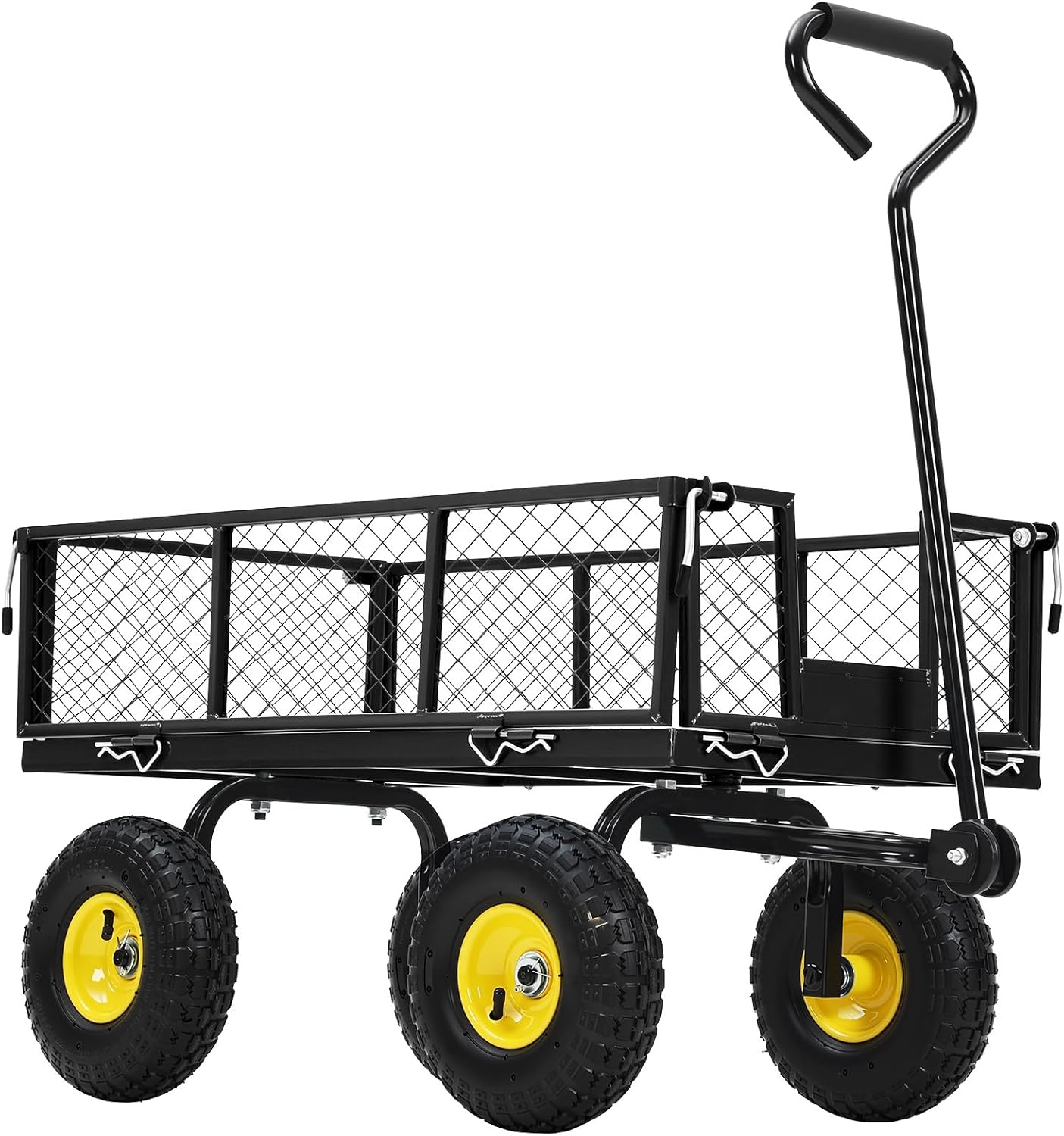 Steel Garden Cart on Wheels, 880LBS Pullable Metal Garden Wagon, 180° Rotating Handle and Removable Sides for Outdoor, Farm, Yard, Beach