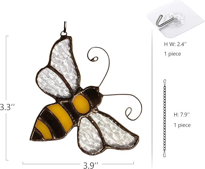 Bumble Bee Ornament Stained Glass Window Hanging Suncatcher Home Decor, Birthday Gifts for Mom Grandma Aunt Sister Bee Lover, Mother's Day Bee Decoration