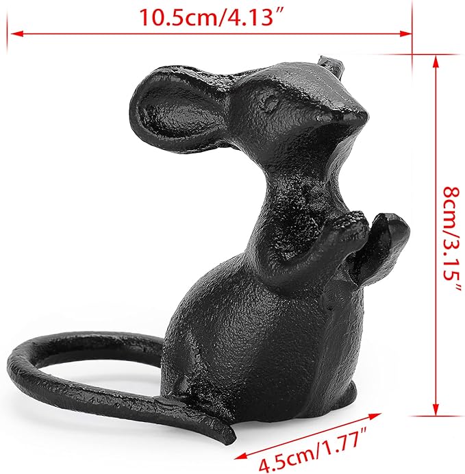 OwnMy 2 Cast Iron Cute Mouse Figurine Sculpture Black Mice Statues Carved Desktop Ornaments Figurines, Decorative Creative Animal Figurine Indoor Outdoor Statues for Garden Patio Yard Home Decoration