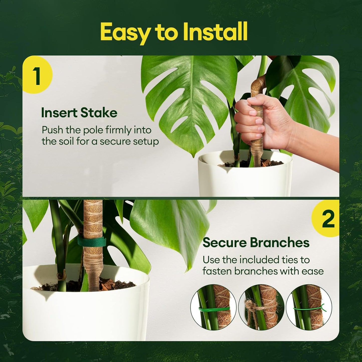 3-Pack 48” Bendable Moss Pole Monstera Plant Support for Climbing Indoors Plants, Coir Moss Poles Moss Sticks Plant Pole DIY, Plant Support Stake for Potted Plants