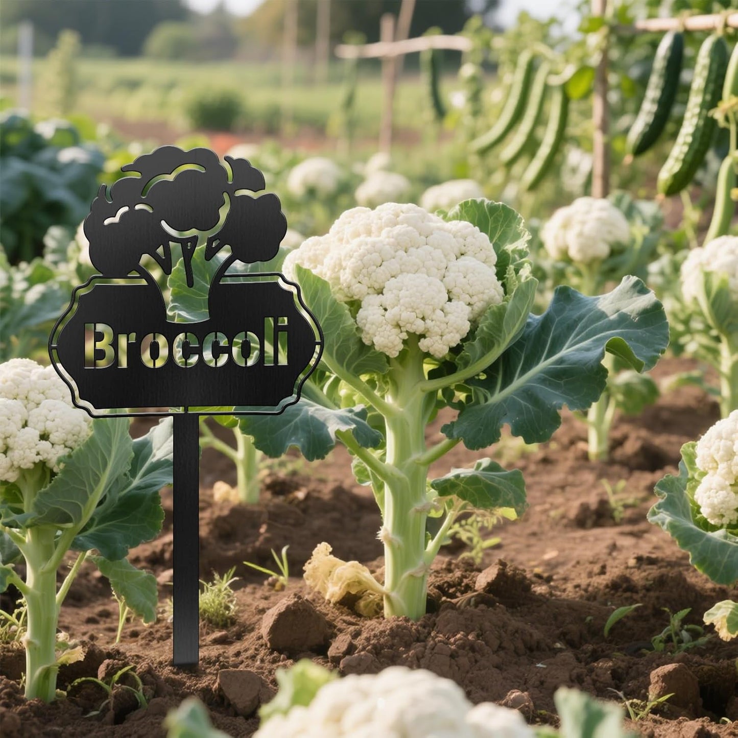 CUTHOLLOW Metal Plant Marker Stake Broccoli for Outdoor Indoor, Waterproof 11.8 inch Cute Garden Plant Labels Sign Tag for Vegetables, Farmhouse Greenhouse Decor - Funny Gardening Gifts