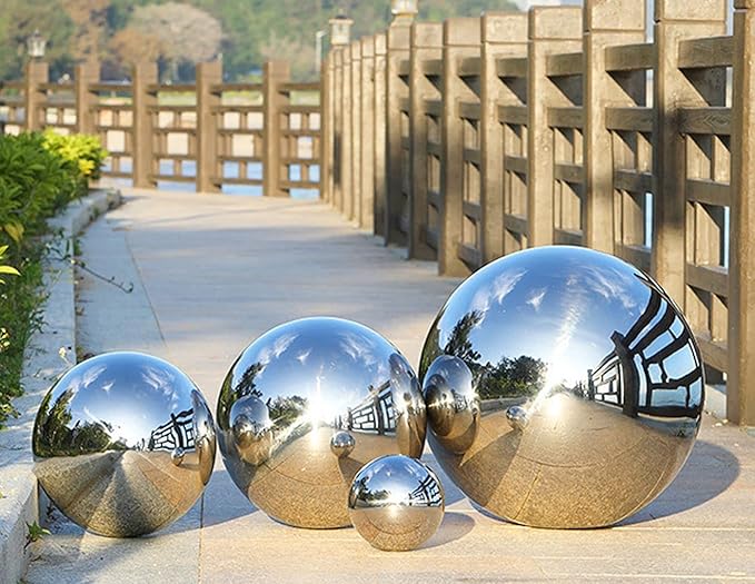 Nerien Gazing Ball, 3.9" Stainless Steel Garden Mirror Globe, Polished Ornament Sphere, Hollow Floating Reflective Hemisphere, for Home Outdoor Pond Housewarming Swimming Pool Decoration, Silver, 2pcs