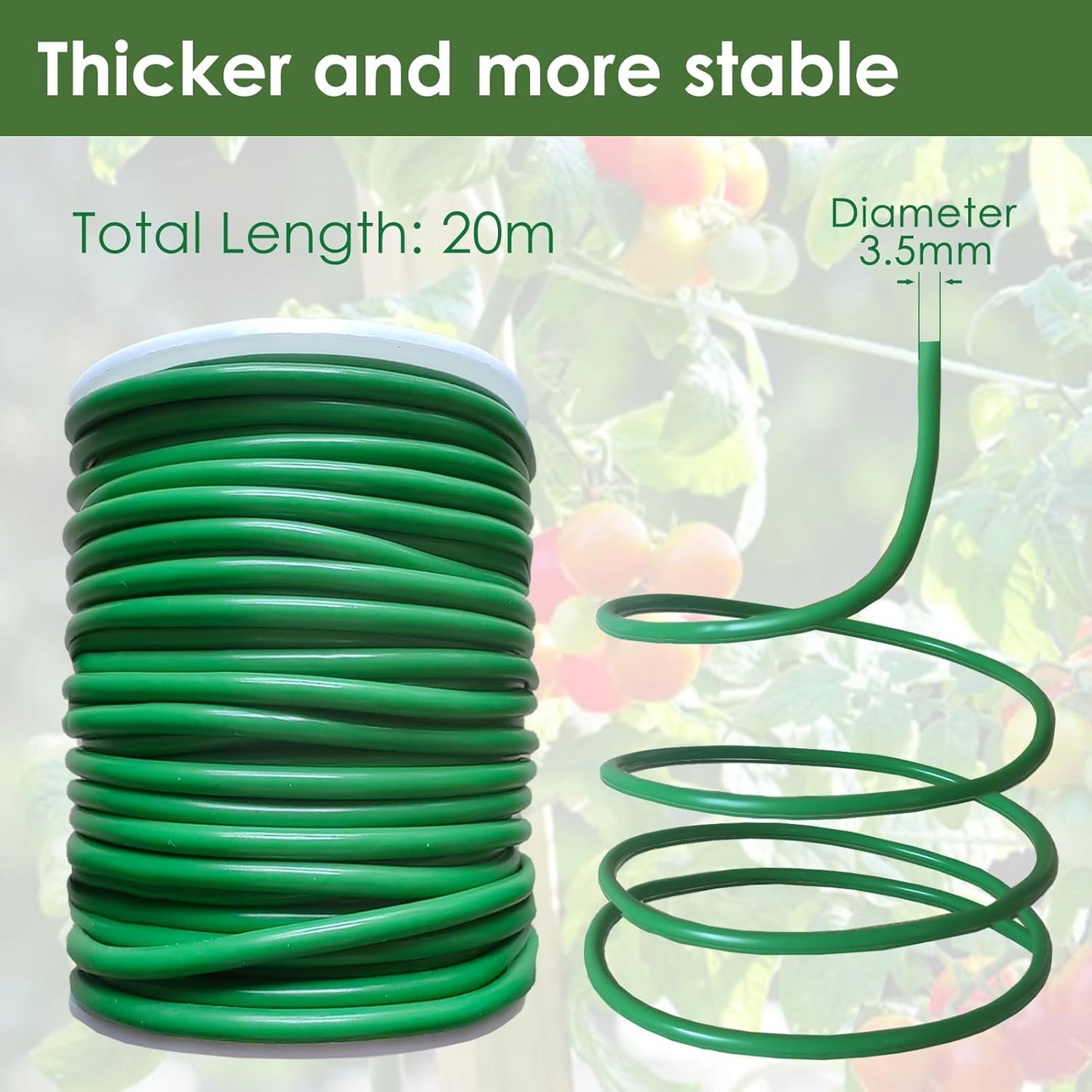 Soft Plant Tie Garden Plant Twist Tie TPR Plant Supply, for Supporting and Fixing Garden Planting Branches Vines, Stems, for Garden, Office, Home Organizing (65.6ft /3.5mm Diameter, Green)