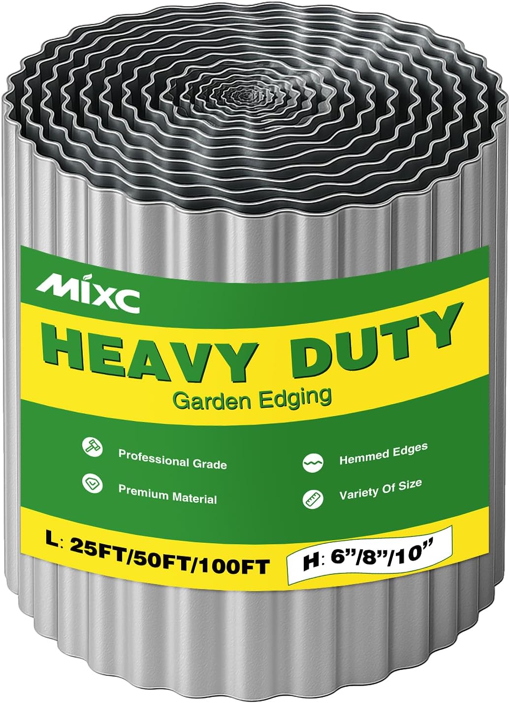 MIXC Corrugated Metal Garden Edging, Landscape Border for Lawn, Flower Bed & Paver (Silver, 6 Inch × 25FT)