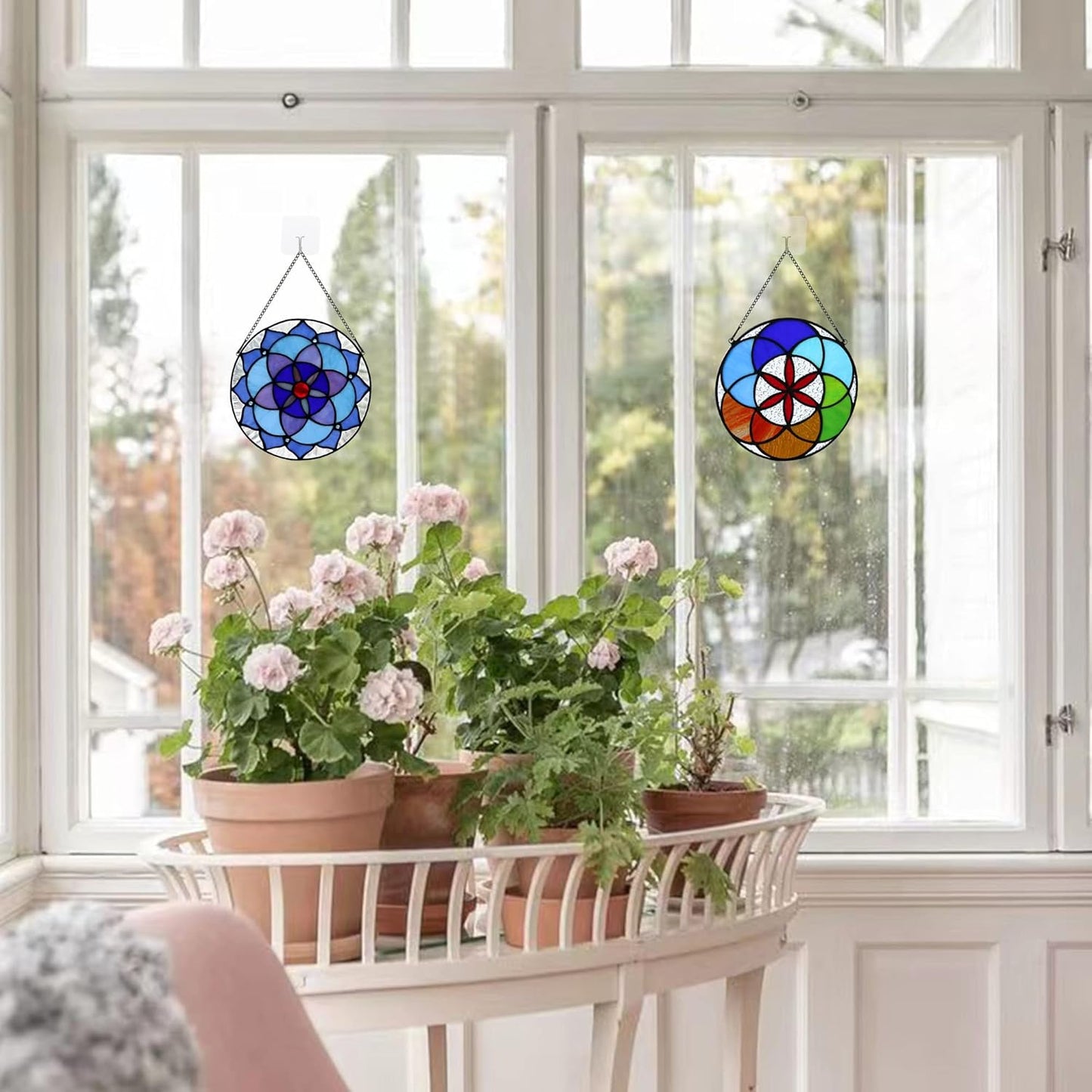 Flower of Life Decor Stained Glass Window Hanging,Sacred Geometry Spiritual Gift for Mom on Thanksgiving Day,Christmas,Mother's Day