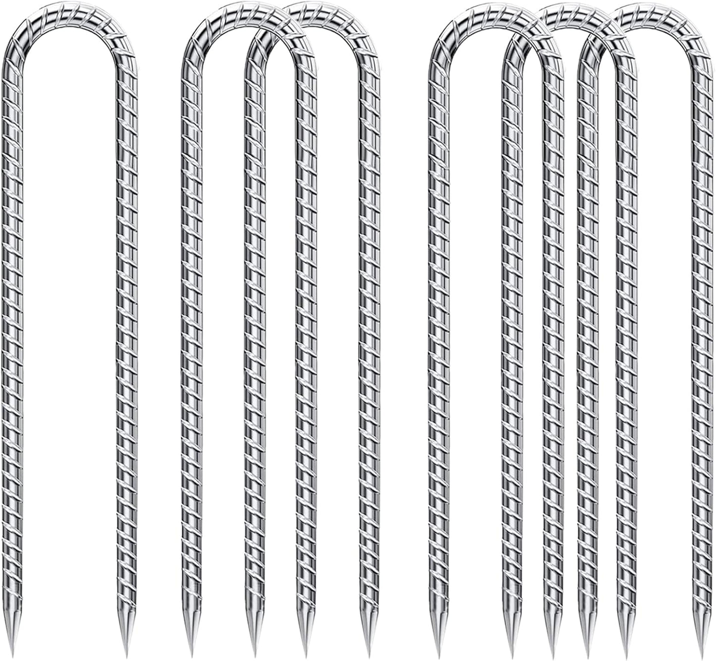 Rebar-Stakes-12-Inch-Galvanized, U Hook Trampoline Stakes 6 Pack Ground Anchors Tent Stakes Heavy Duty for Plants Anti-Rust Landscape Fabric Stakes Artificial Turf