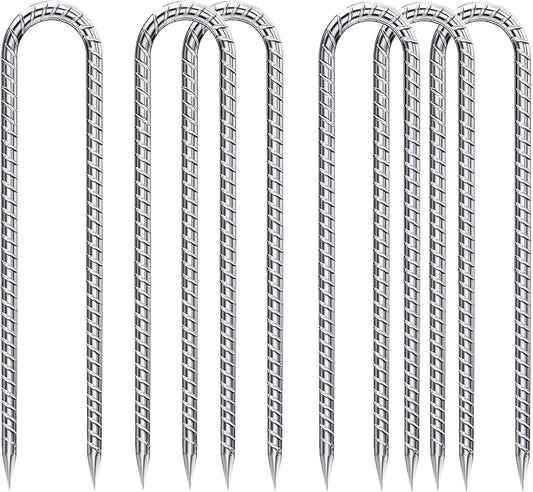 Rebar-Stakes-12-Inch-Galvanized, U Hook Trampoline Stakes 6 Pack Ground Anchors Tent Stakes Heavy Duty for Plants Anti-Rust Landscape Fabric Stakes Artificial Turf