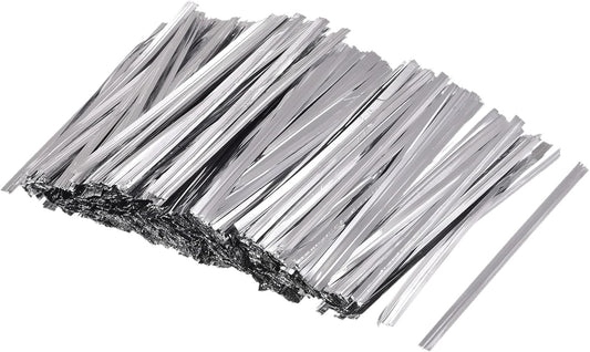 MECCANIXITY Foil Twist Ties 3" 8cm Metallic Plastic Closure Tie for Tying Bread, Candy, Cookies, Gift Bags Arts Crafts Ties Silver Tone Pack of 750