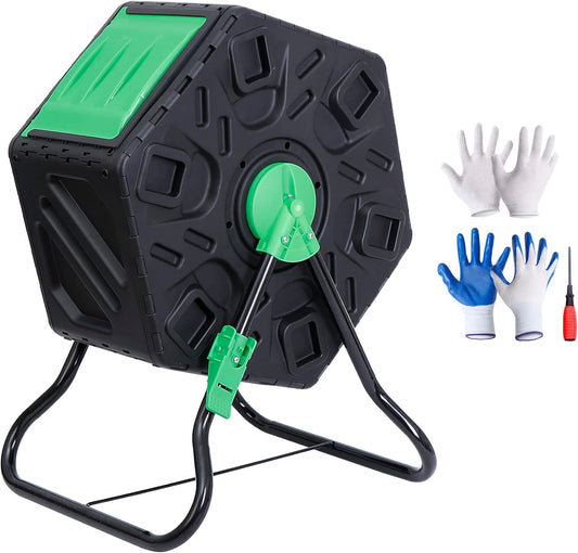 F2C 18.5 Gallon Compost Tumbler Compost Bin All-Season Outdoor BPA Free Single Rotating Chamber Composters w/ 2 Sliding Doors and Solid Steel Frame