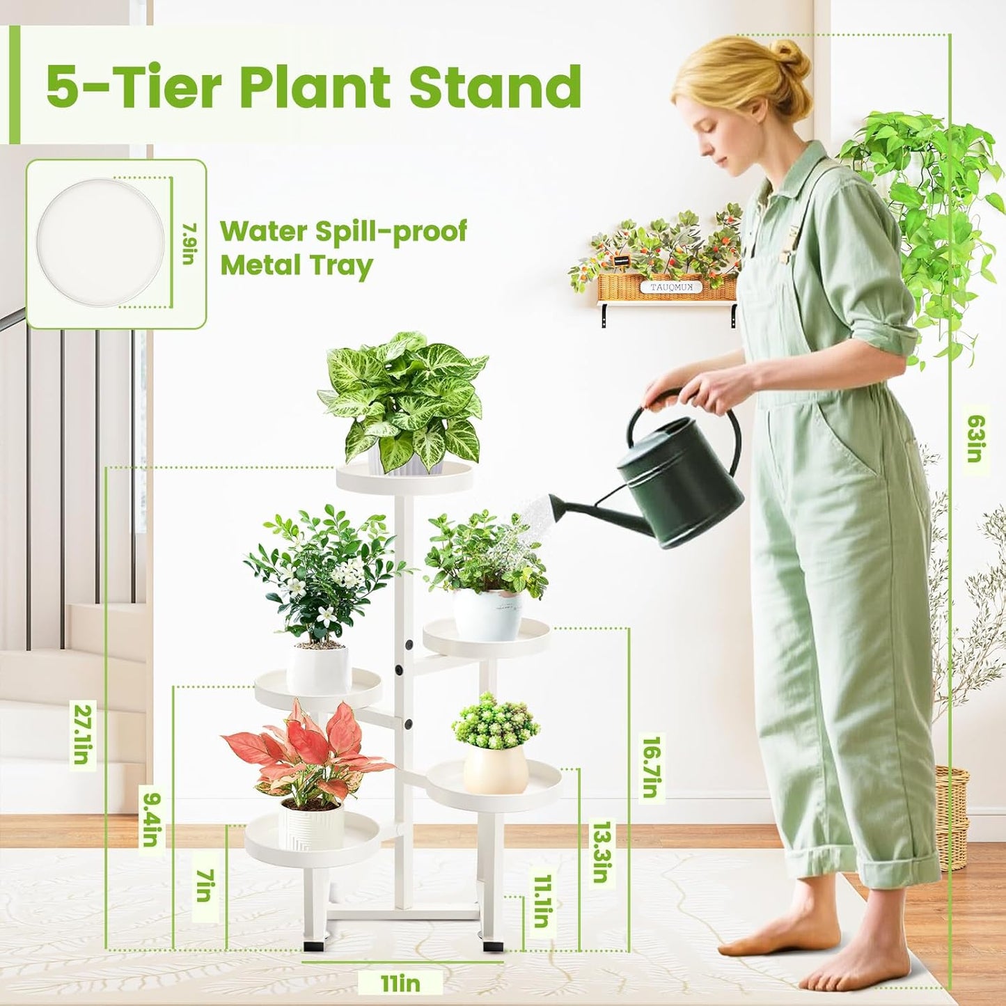Metal Plant Stand Indoor, Corner Flower Pot Stand for Multiple Plants, 5 Tier Heavy Duty Plant Shelf for Patio Living Room Garden Balcony Office White