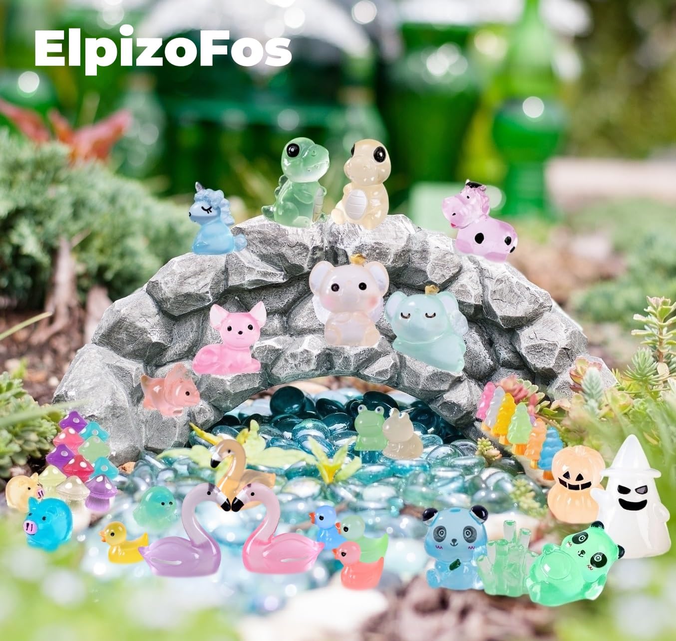 130pcs Various Luminous Mini Resin Animal Figurines Glow in The Dark Miniature Figures Ornament Fairy Garden Accessories Aquarium Landscape Bonsai Dollhouse Decor