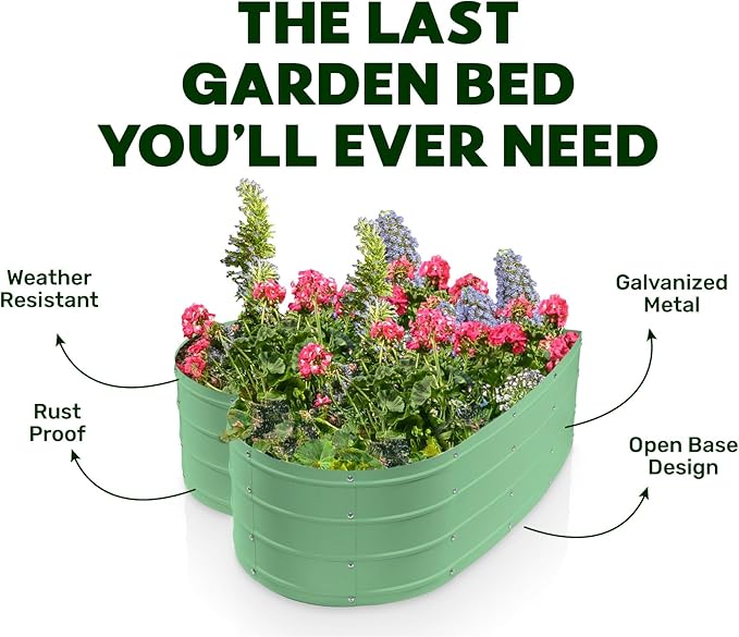 Galvanized Raised Garden Beds Outdoor // Planter Raised Beds for Gardening, Vegetables, Flowers // Large Metal Garden Box (Light Green) // Tool-Free Assembly