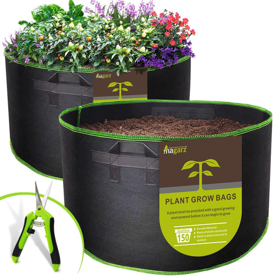 2-Pack 150 Gallon Fabric Flower Pots Garden Felt Grow Bags with handle (black)