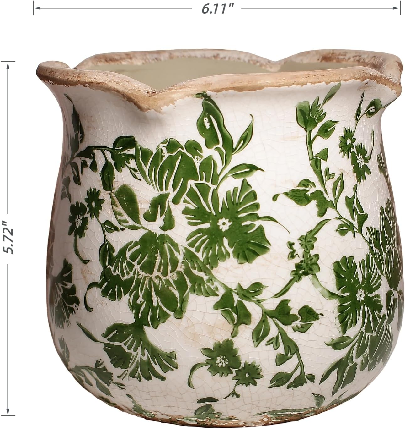 Ceramic Pots for Plants, Vintage Plant Pots with Drainage Hole, 6.11in. Planter for Indoor Plants, Crackle Glaze Finish Flower Pot, Perfect Tuscan Ceramic Planter for Gardening, Green