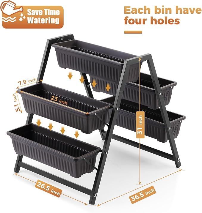 Raised Garden Planter Bed, Tiered Planter Stand with 5 Boxes (Brown), 26" Long*36.5" Wide*31" Tall, Good for Herbs, Flowers, or Vegetables in Patio Balcony Indoor Outdoor