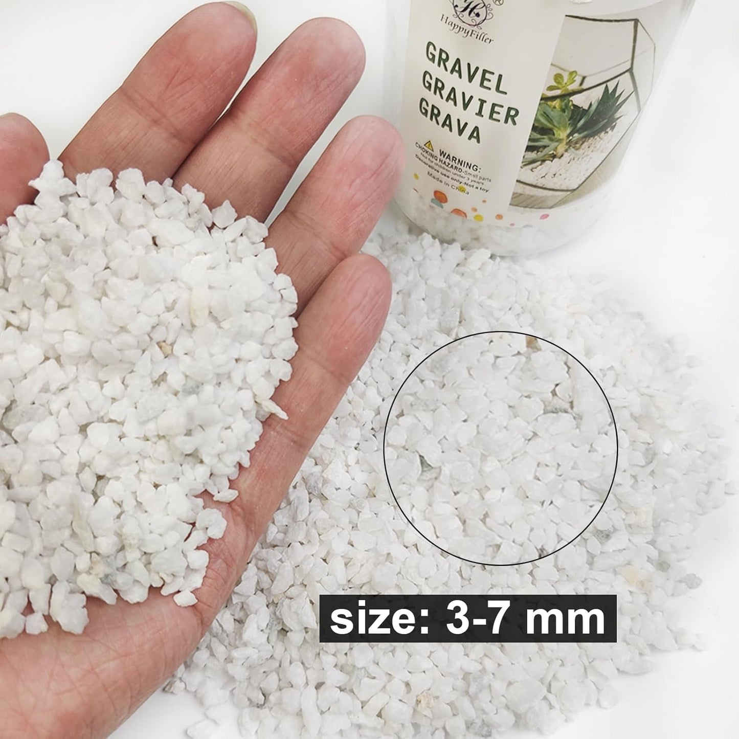 HappyFiller Succulent Cactus Soil Cover Gravels,Indoor Plants Decorative Small Rock,2-5mm Natural White Stones for Aquarium Fish Tank,Grow Media Cultivation Hydroponic Pebbles,1.1 LB