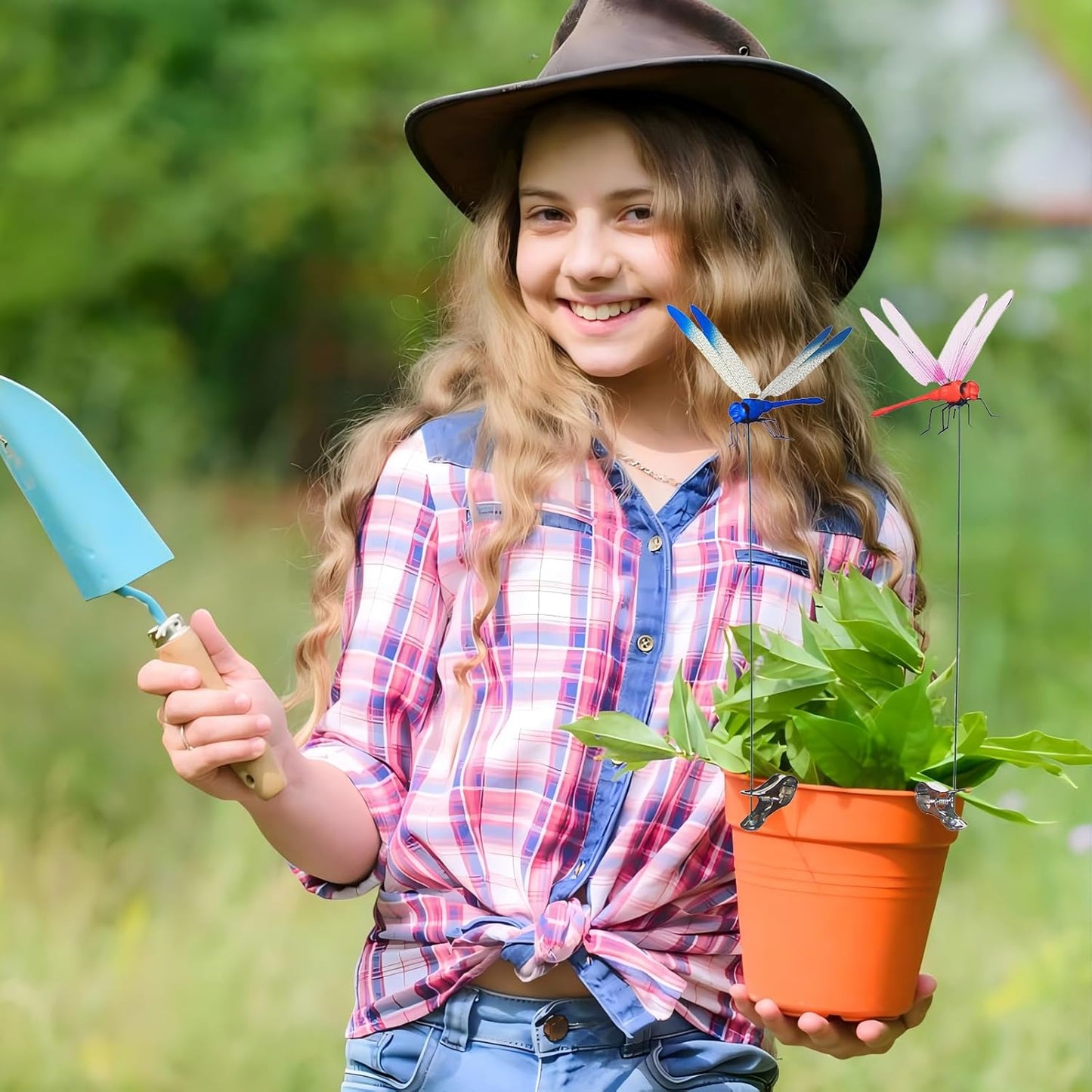 Jongdari 8pcs Dragonfly Hat Clip Realistic Fake Dragonflies Clip-On Garden Outdoor Decor Stakes Plastic Dragon Fly Clips Plant Decorations for Pot