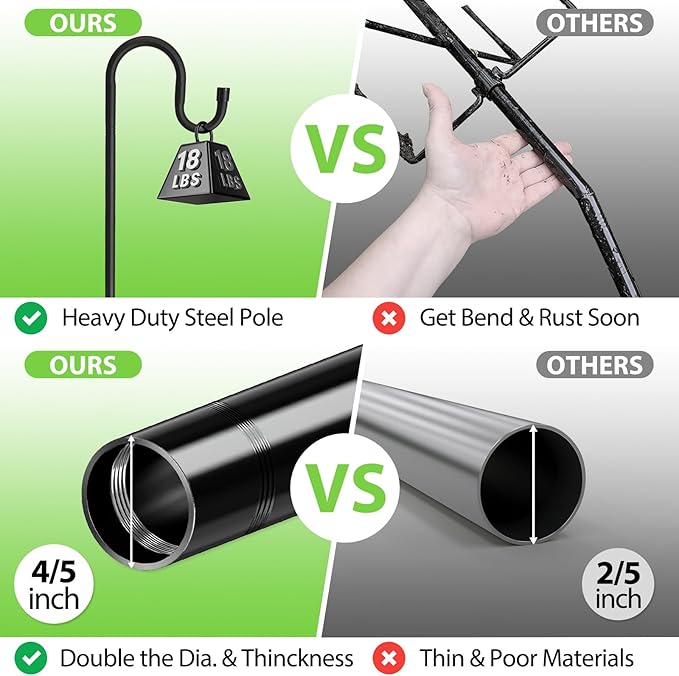 Shepherds Hooks, 94" Bird Feeder Pole for Outdoor, 4/5” Thick Hummingbird Feeders Stand Heavy Duty, Hanging Plant Hanger Stake with 5-Prong Base, Metal Shepard Stick