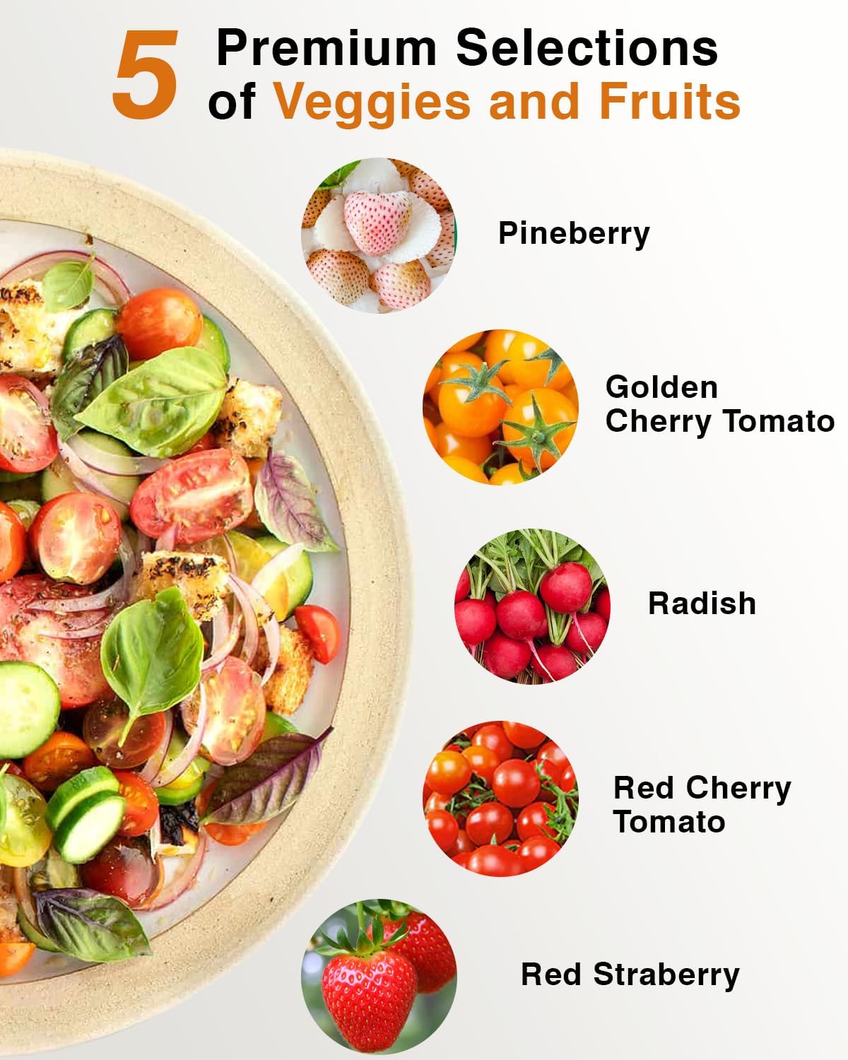 Red Strawberry and Pineberry Seed Pod Kit for AeroGarden, iDoo, Ahopegarden, MUFGA with Red Strawberry, Pineberry, Radish, Red Cherry/Golden Cherry Tomato - Compatible with All Hydroponics (7-Pod)