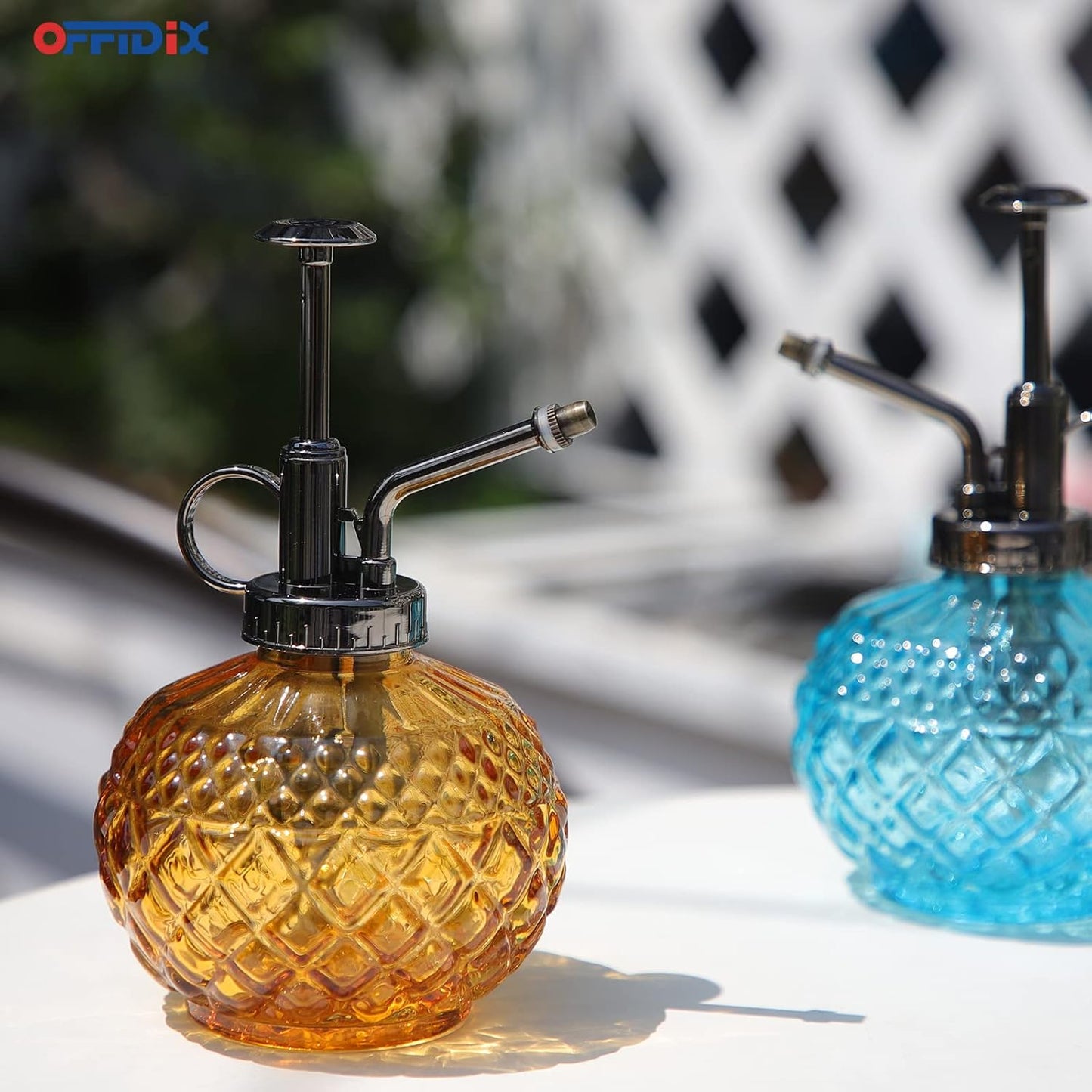 OFFIDIX Vintage Glass Spray Bottle, 300ML Plant Mister with Plastic Top Pump, Garden Sprayer, Cleaning (Brown)