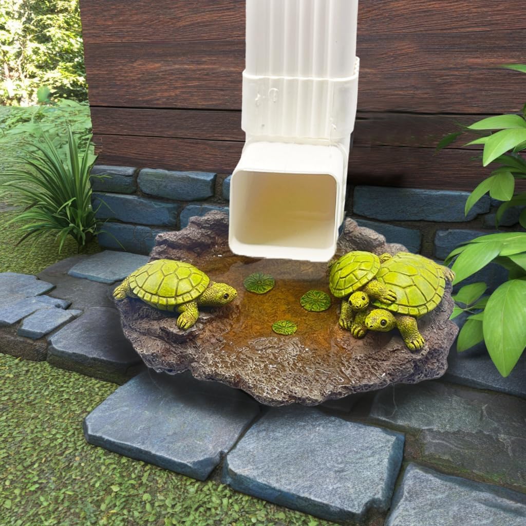 Turtle Splash Block - Decorative Resin Gutter Downspout Diverter, 9” x 6.7”, Durable Water Flow Protector for Yard, Garden & Patio, Functional Outdoor Tortoise Statue for Rainwater Drainage