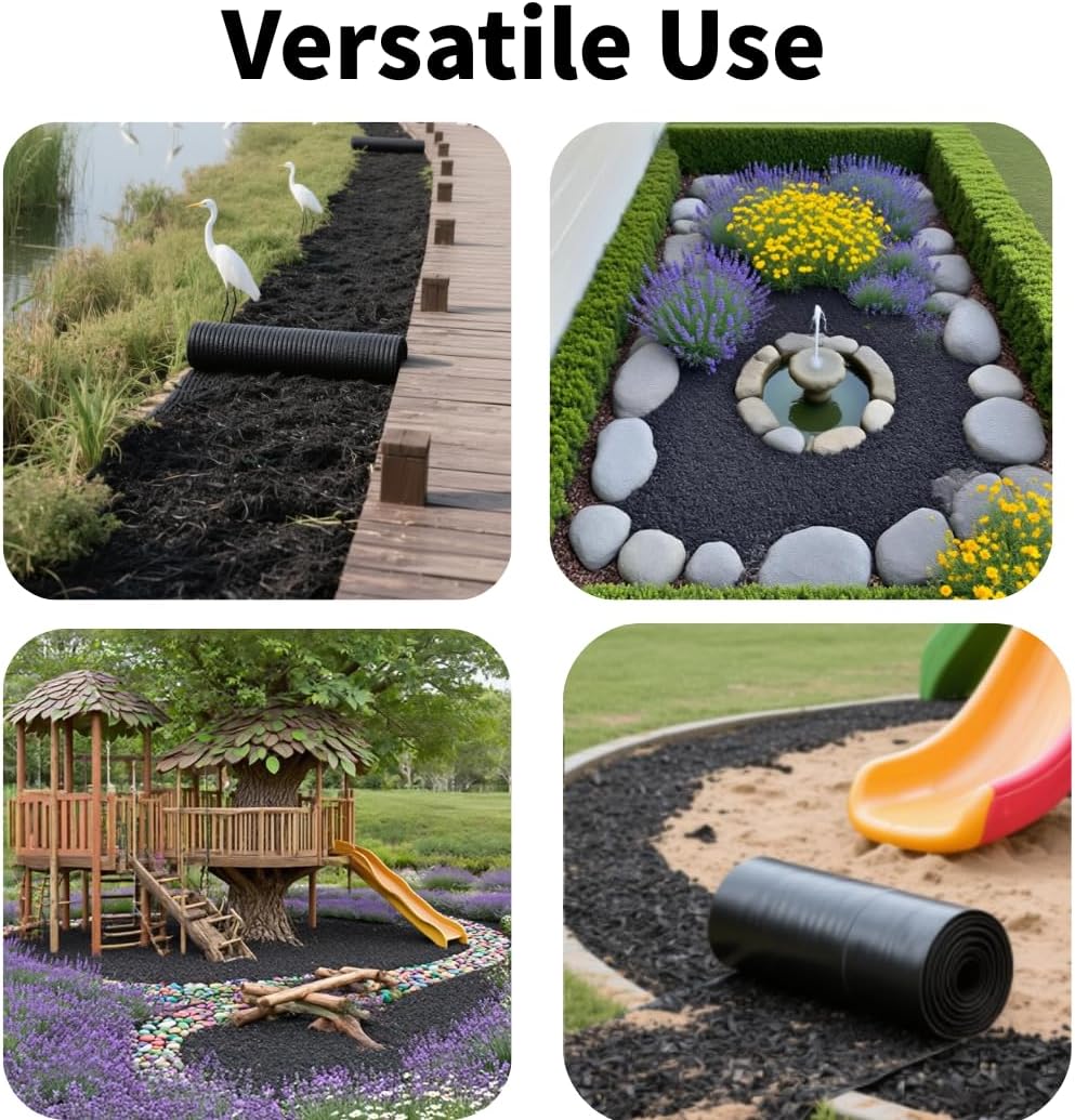 6ft x 2ft Recycled Rubber Mulch Mat, Narrow Rubber Garden Strip for Landscaping, Tree Rings, Pathway Edging, Weed Barrier, Eco-Friendly Ground Cover, Easy to Cut & Install