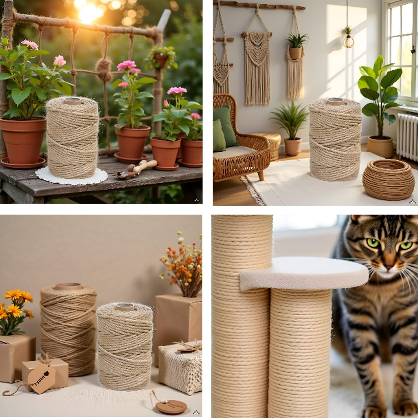 1/5 in (5 mm) X 100 Ft (30 Meters) Jute Twine Rope String for Home Decorating, Cat Scratcher Post Tree, DIY Arts Crafts, Garden, Binding, Packing Material