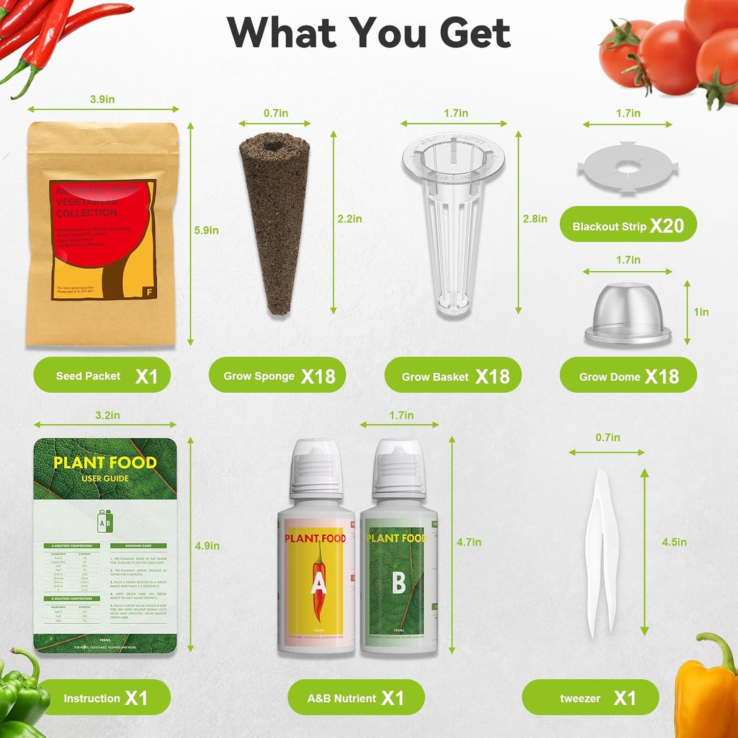 inbloom 18-Pod Salsa Seed Pod Kit for AeroGarden, Ahopegarden, Gardencube Hydroponic Garden with Cucumber, Red Chili Pepper, Green&Yellow Bell Pepper, Purple Pepper, Cherry Tomato – Mothers Day Gift