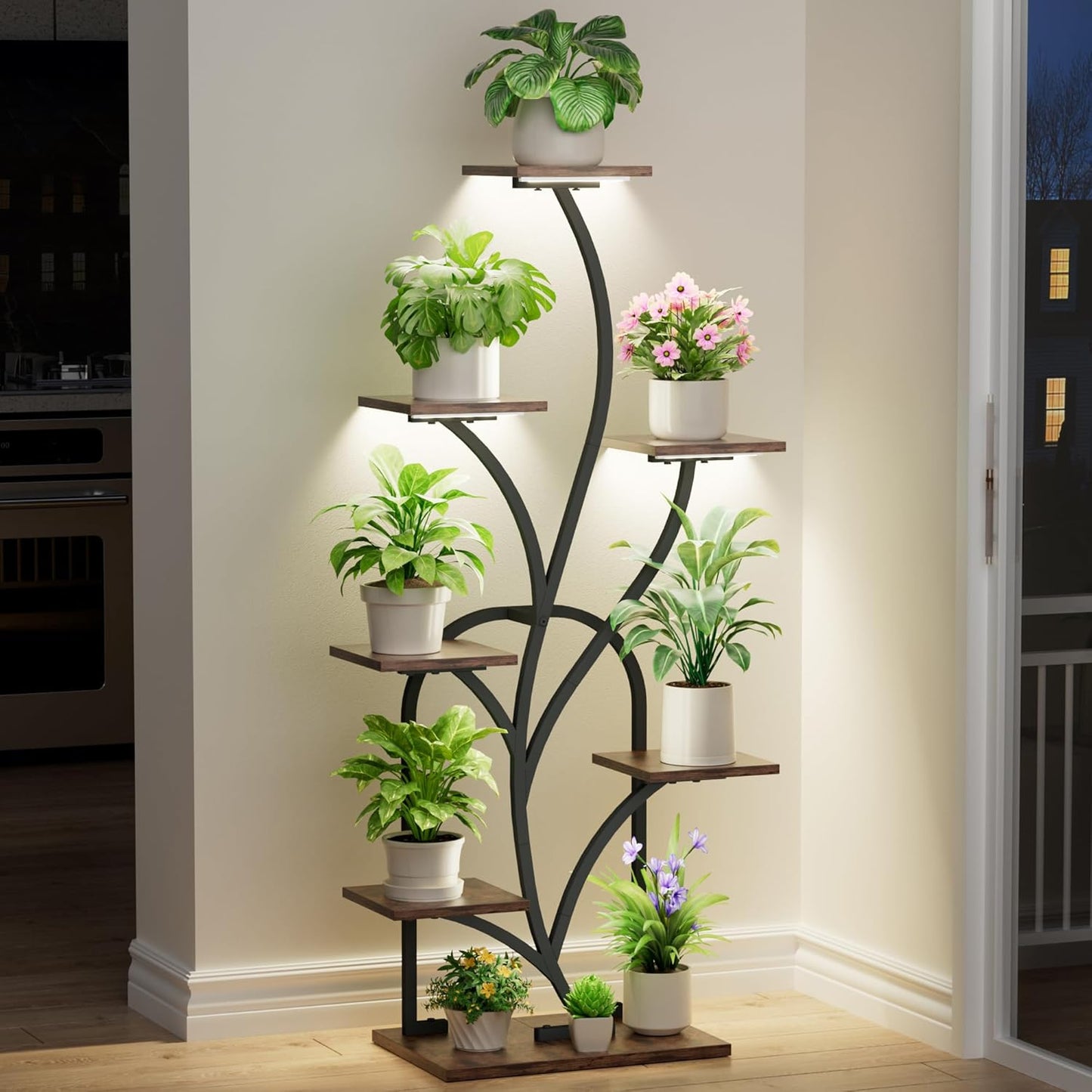 plant stand indoor with grow lights - 51" tall plant stand, corner plant shelf for indoor plants, 8 Tiered Lighted Flower holder, vase-shaped plant rack for living room, hallway, home décor