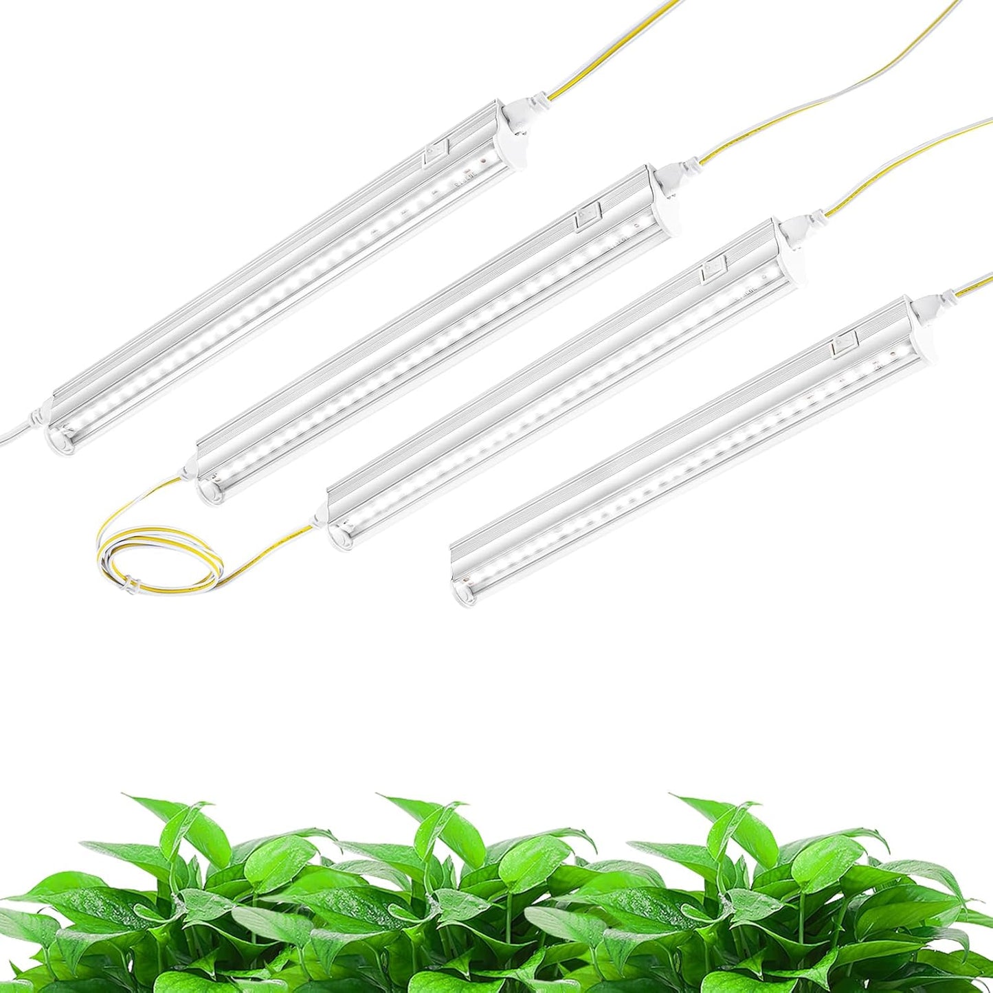 Hywymlait Grow Lights for Indoor Plants, 5000K White Full Spectrum LED Growing Lamp, 1FT T5 Plant Growing Light Strips for Greenhouse Seed Starting, Vegetables, Plug and Use, 4-Pack