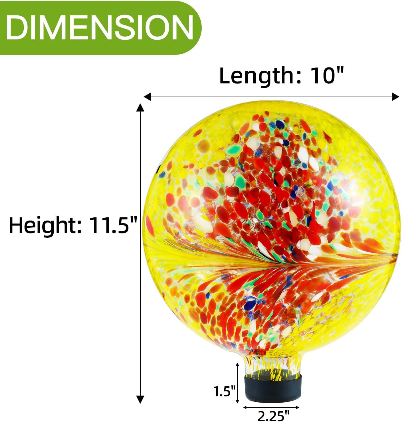 VOREEN 10-Inch Glass Gazing Ball, Outdoor Gazing Globe, Handmade Reflective Ball Yard Decoration for Homes, Patio, Lawn and Gardens, Gift for Mom Wife Friend, Phoenix Tail Design, Yellow