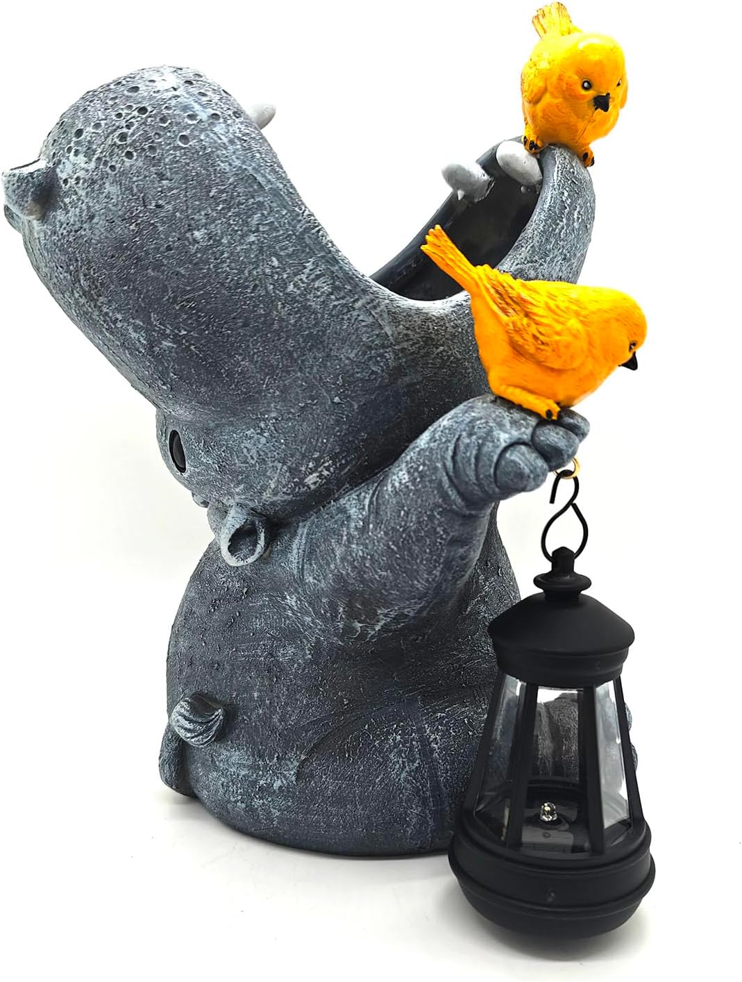 Large Hippo Solar Garden Outdoor Statues Hippo Planter Flowers Vase for Fresh/Artificial Hippo Figurine Garden Statue with Solar Lantern for Patio Balcony Yard Lawn Hippo Gifts Housewarming Gift